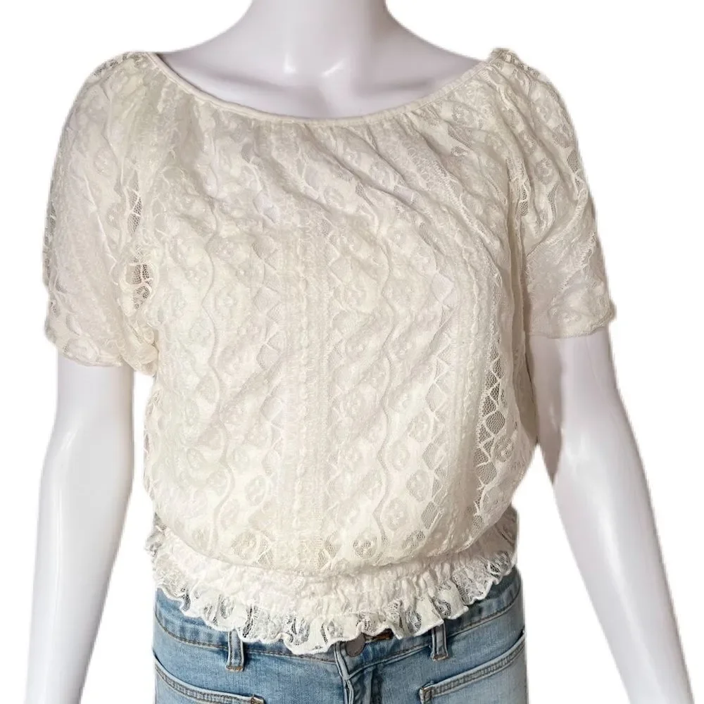 Cream Lace  Smocked Waist Top